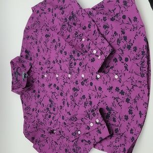 Land's End Floral No Iron Supima Long Sleeve Button Down Women's Size 6